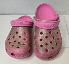 Crocs Children Girls Casual Pink Glittery Sparkly Slip On Iconic Comfort Sz C 13