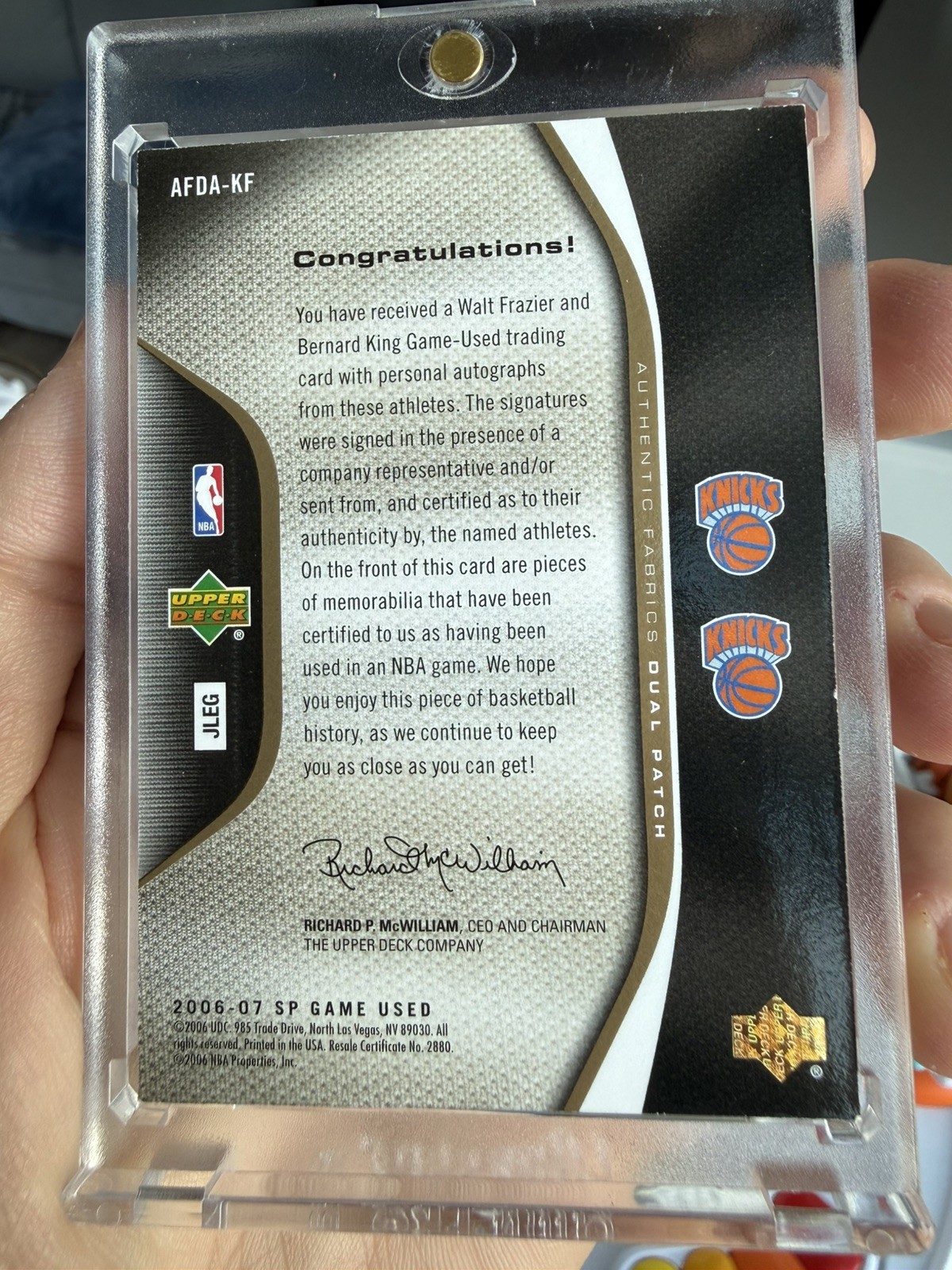 2006-07 UD SP Game Used Walt Frazier Bernard King Dual Game Used Patch Auto /25  view 2