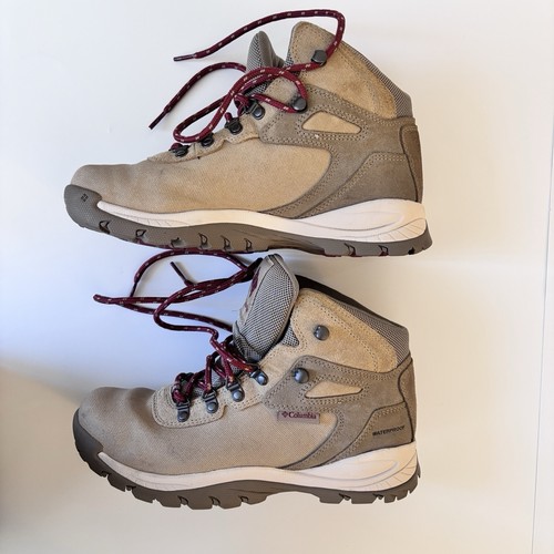 Columbia Hiking Boots Newton Ridge Tan Canvas Beach/Marsala Red Women’s Size 9 - Picture 4 of 14