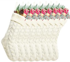 Christmas Stockings 18 Inch Ivory Cable Knitted Xmas Holiday Decor 8 Pack