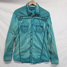 ROAR Embroidered Button-up Sarge II Signature Stretch Shirt Men's Size M Teal