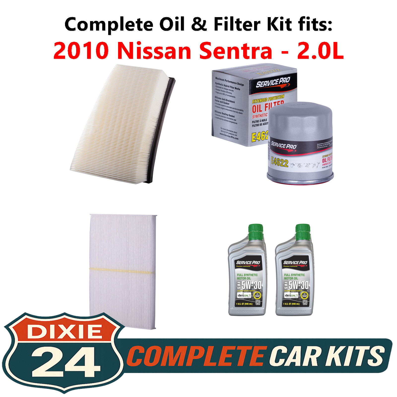 2010 Nissan Sentra 2.0L Complete Cabin, Air  Oil Filter Kit 5W-30