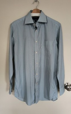 Faconnable Men's Club Dress Shirt - Size 39/15.5 R -Green Blue White Stripe