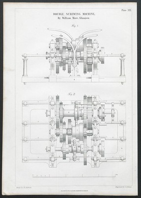 19C ENGINEERING DRAWING Doppelschraubmaschine. William More, Glasgow 1847