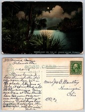 Moonlight St. Johns River Florida 1913 Postcard H. & W. B. Drew Co. Orlando FL