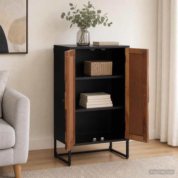Highboard 53 X 30 X 95 Cm Massiv Holz Und Engineered Wood Highboard Aufbewahrung-image