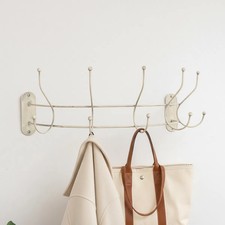 Antique Ivory Curved Coat Hanger Rail with 5 Storage Hooks - 60cm