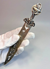1890's Apothecary Sterling Silver Letter Opener Paper Knife Hygeia Cup Snake 8''