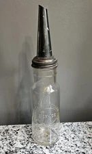 Vintage Antique 15.5" Original Standard Oil Embossed Quart Glass Bottle & Spout