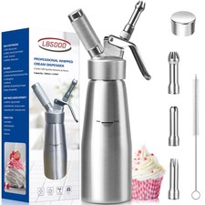 Professional Aluminum Whipped Cream Dispenser, 500ml/1 Pint Leak-Proof Whip C...