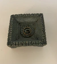 Vintage Antique Ashtray Jade Malachite Green Aztec Mayan Calendar Felt Back