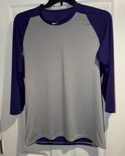 Nike Pro MLB Men's Baseball Shirt Black Gray 3/4 Sleeve Size L Gray/Purple EUC 