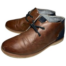 Max + Jake Size 5 Brown Navy Blue Faux Leather Damian Bennett Chukka Dress Boots