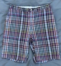 Polo Ralph Lauren Madras Plaid Shorts Navy/Red/Yellow/Multi 34 EXC Classic Chino