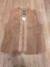 Outbrook NWT Leather Suede Brown Vest Embroidery Women's Large Western Cowgirl