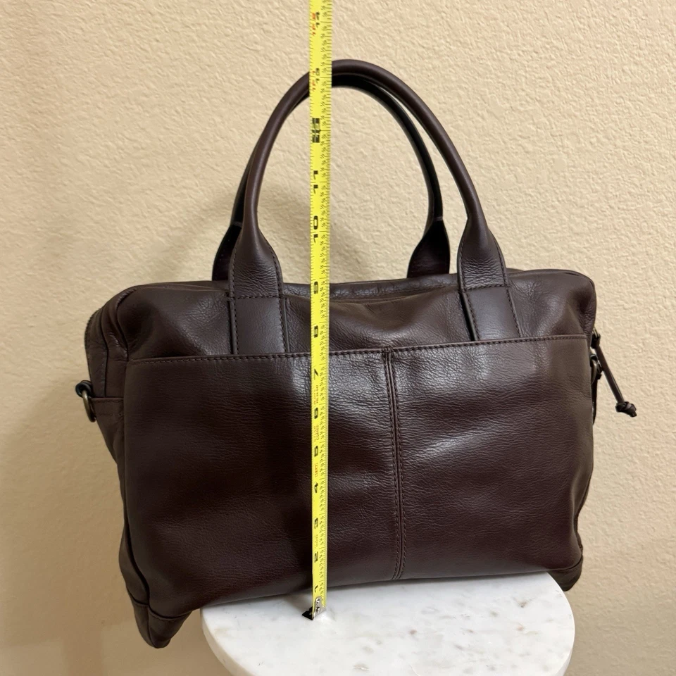 Pre Loved FOSSIL Haskell marrom seixo couro pasta trabalho laptop bolsa de mão - Imagem 2 de 4