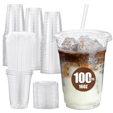 Plastic Cups with Lids and Straws 100 Sets - 16oz Disposable Clear Crystal ...