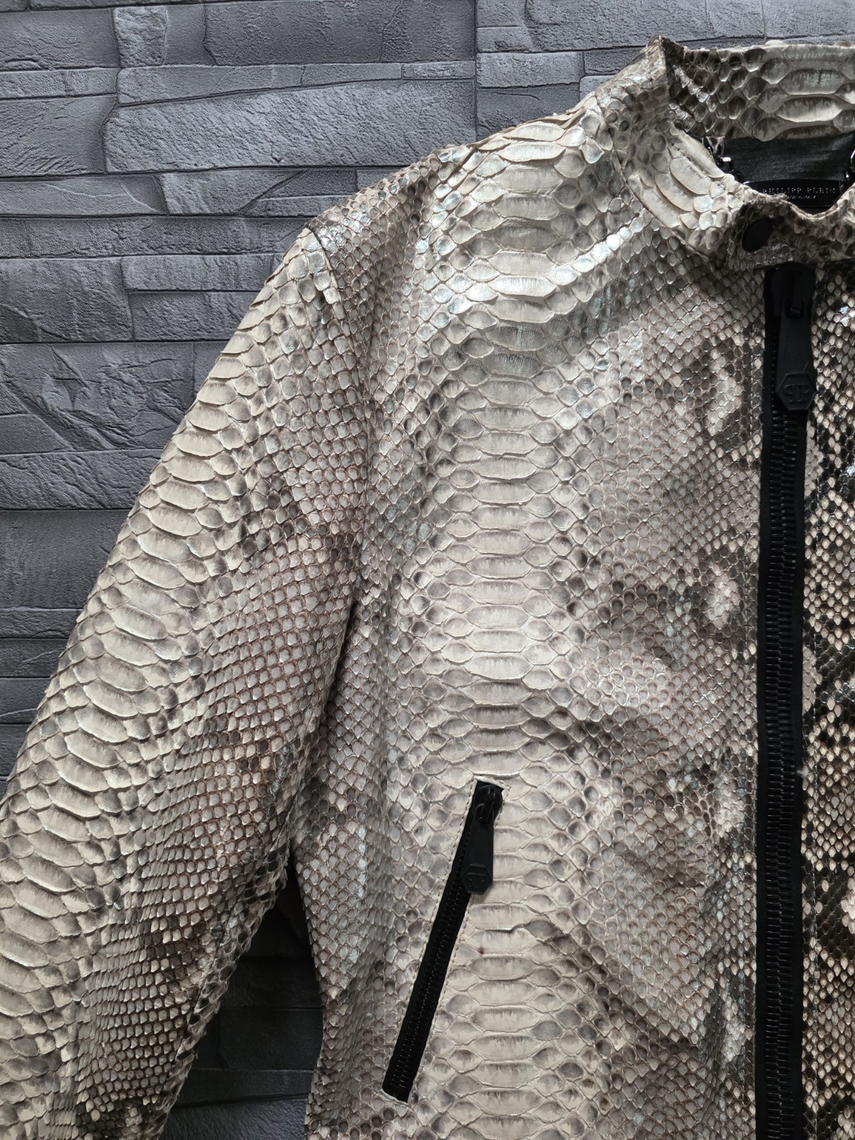 PHILIPP PLEIN PYTHON LEATHER MOTO JACKET LUXURY / XL / NEW / image 3