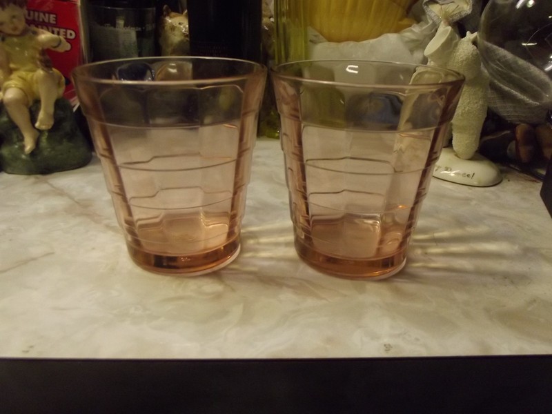 QTY 4 Vintage Pink Depression Block Optic tumblers