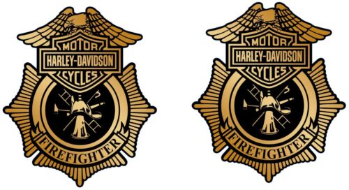 Fits Harley Davidson Fuel Tank Motorcycle Decals Firefighter Gold Badge Set of 2 - Foto 2 di 2