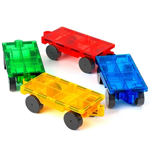 Magnetic Tiles Cars Construction Set - 4 PCS Magnetic Tiles Magnet Bricks Tru...