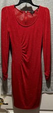 Guess Womens Twist Front Midi Long Sleeve Sheath Dress Red
