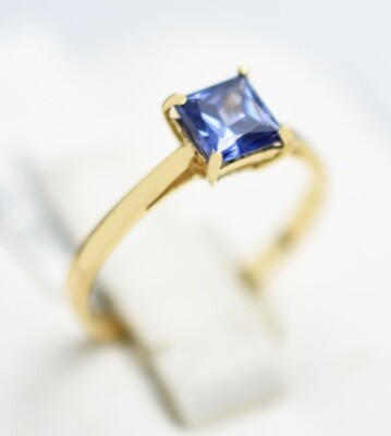 AAA LAB CREATED 0,62 kt TANSANIT SOLITÄR RING 10k GELBGOLD - neu mit Etikett