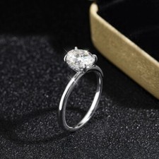 Image of 2ct Oval Cut Moissanite Halo Engagement Ring Wedding Band 18K White Gold Plated