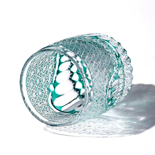 Edo Kiriko Crystal Whiskey Glasses Hand Cut To Clear Green 9oz Gift Packing - Picture 7 of 12
