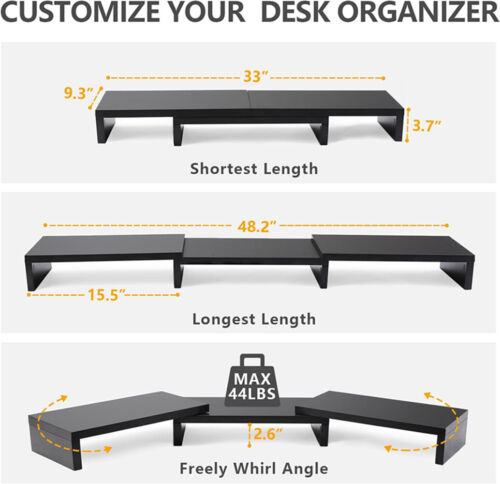 Dual Monitor Stand Riser 2 Monitor Desktop Organizer Adjustable Angle And Length - Picture 11 of 12