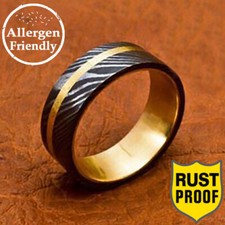 Customized Brass Sleeve Inlay Damascus Steel Ring Men Engagement Wedding Band