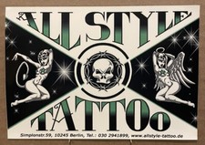 vintage ALL STYLE skull TATTOO SHOP STICKER 3.5 x 5.5" UNUSED BERLIN ephemera