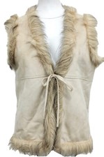 Preloved Prada Faux Suede & Fur Tie Front Retro Gilet Size Uk 14