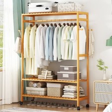 Rollbar Kleiderständer Garderobenständer Kleiderstange Mit 3 Ablagen Haken Holz