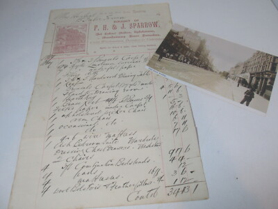 F.H. & J. Sparrow, Furnishers, Reading, Receipt from 1890's + photo