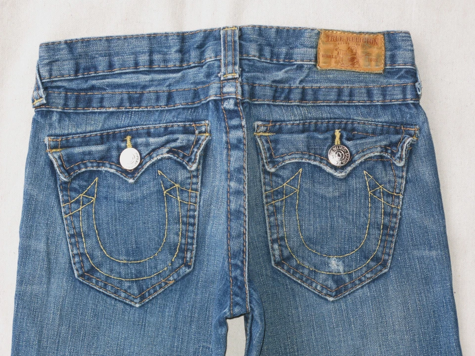 Pantalones de mezclilla True Religion Joey para niñas pequeñas talla 12 corte boot 100 % algodón desgastados Foto 2 de 4