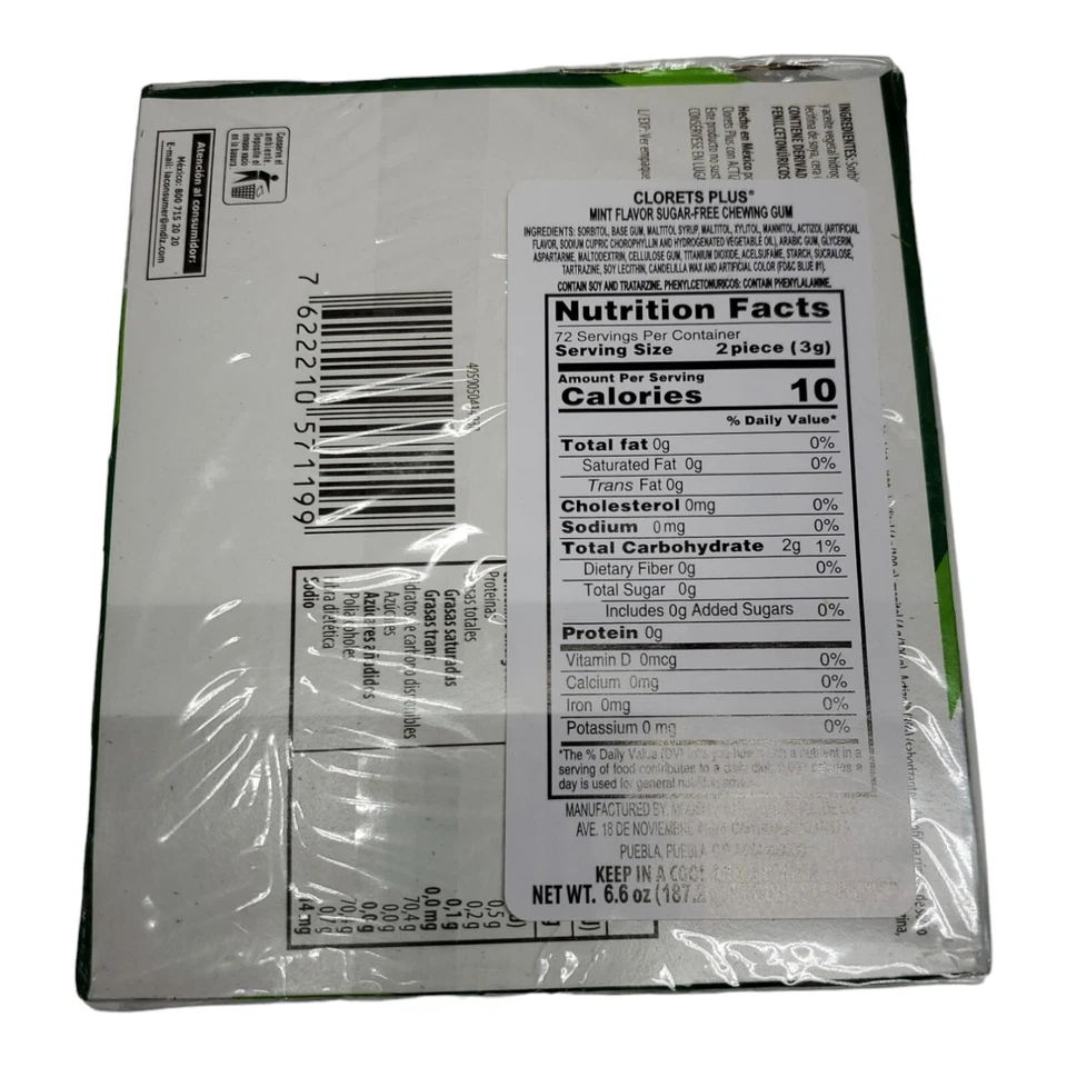 Clorets Plus sin azúcar 12x12 sabor menta Foto 2 de 3