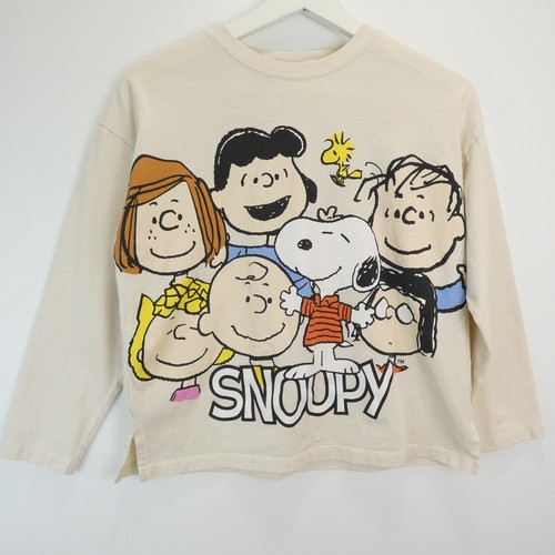 Zara Peanuts Shirt Girls Size 11-12 Ivory Cream White Long Sleeve Graphic