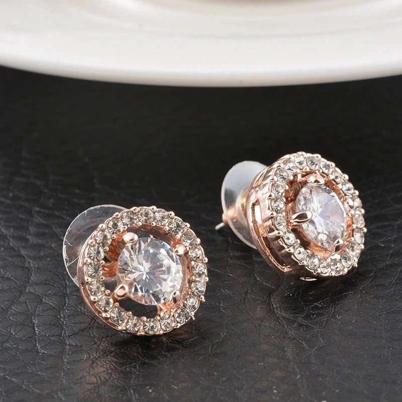 PENDIENTES DE TACHUELAS RELLENOS DE ORO ROSA 18K HECHOS CON CRISTALES DE SWAROVSKI REGALO RG5 Foto 4 de 4