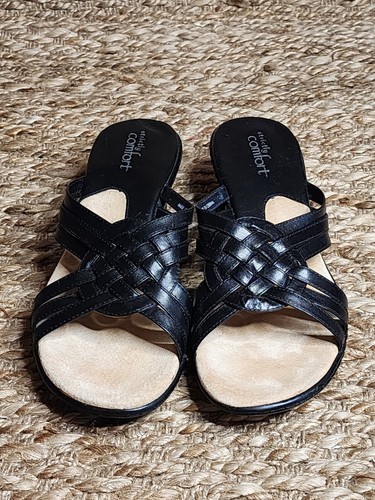 Strictly Comfort Black Strappy Leather Sandals Kitten Heels Womens Size 9 M NEW! - Picture 4 of 8