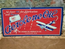 NEW OLD STOCK NOS EMBOSSED AEROLENE OIL INDIAN OIL TIN METAL DESPERATE MCA SIGN