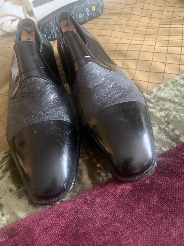 Zapatos de vestir Oxford Moreschi para hombre talla 13 M cuero negro medallón avestruz punta Foto 4 de 4