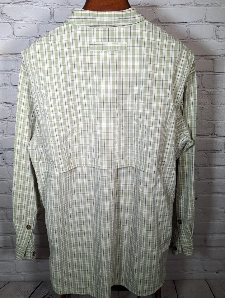 Vintage Duluth Trading Co Mens Shirt XLT Tall Green Tan Stripe Plaid Vented - Image 4 of 4