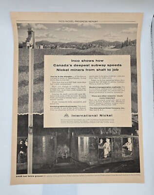 1957 International Nickel, Subway Train in Canada Mine INCO Print Ad 10'' x 13''