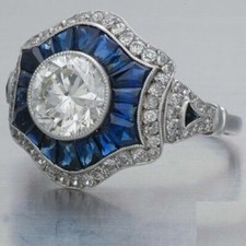 Art Deco Style 1.70Ct White Round Cut CZ-Stone Wedding 925 Sterling Silver Ring