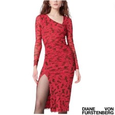 Diane Von Furstenberg Edyna Dress Midi Crawling Chain Small Beet Pink Large