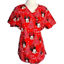 DISNEY MICKEY MOUSE MERRY CHRISTMAS LIGHTS MOCK WRAP SCRUB TOP XL