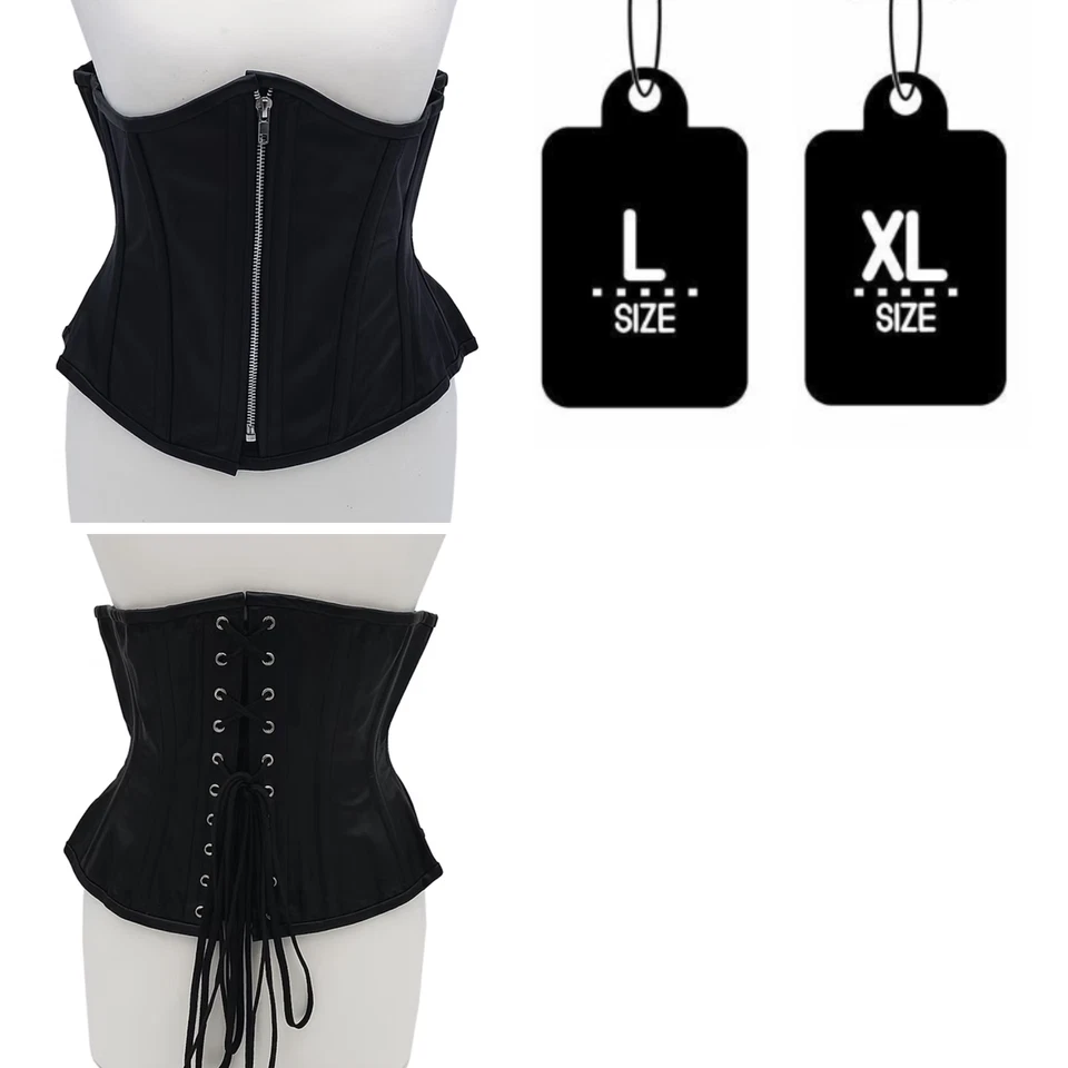 Sexy corsé ajustable con cremallera frontal de cuero real ceñido a la cintura grande/XL Foto 2 de 4