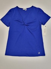 CALVIN KLEIN Women's Twist V-Neck Top Cotton Casual T-Shirt Royal Blue M3TH0804