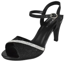 Top Moda Stiletto Heels Ankle Strap Bling Rhinestone Glitter PAMELA-28 Black